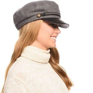 Wool & Faux Leather Greek Fisherman's Cap Hat Gray